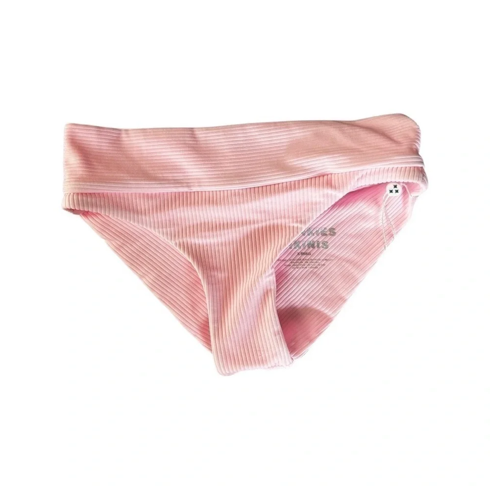 NWT FRANKIE'S BIKINIS Low Cut Ribbed Cheeky Bikini Bottom Ligh Pink XS